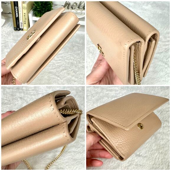 Gucci beige leather compact wallet wristlet with chain - Picture 6 of 16